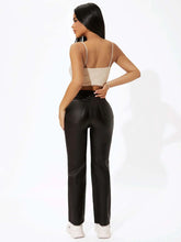 Leather Look High Waist Straight Leg Jeans